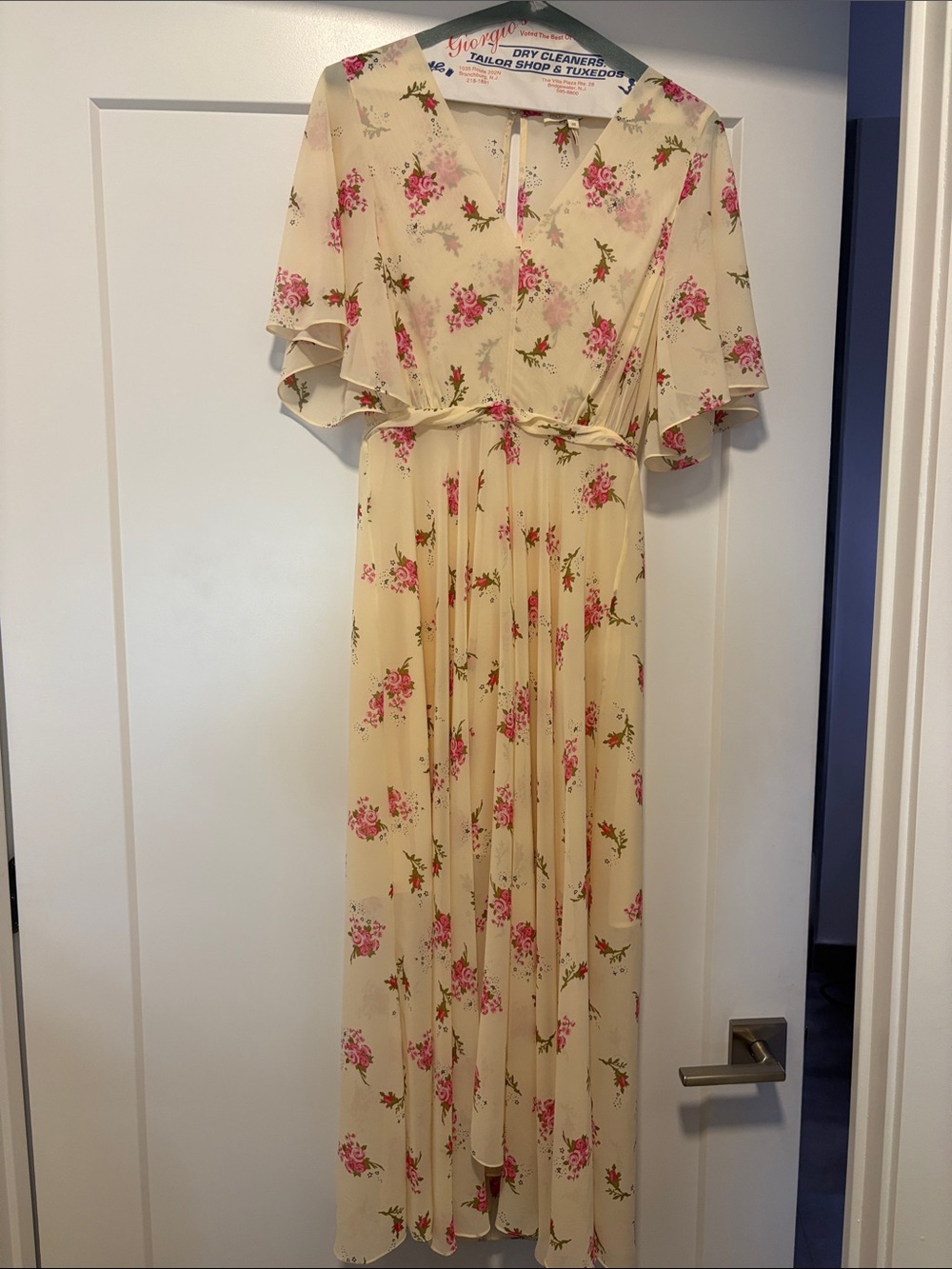 Maje Cream Maxi Dress with Pink Rose Print